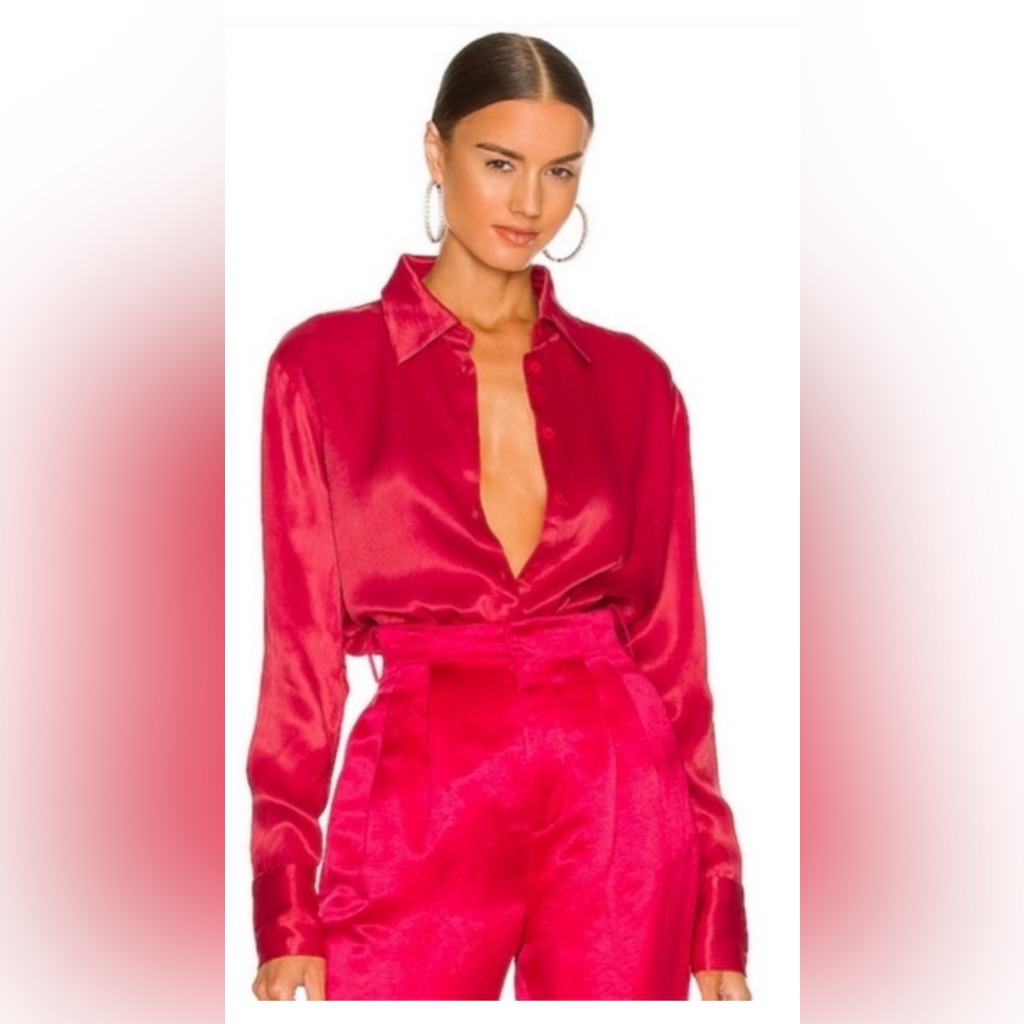 Nwt Atoir Keitha Satin Red Button Down Long Sleeve Blouse. Size Us 6